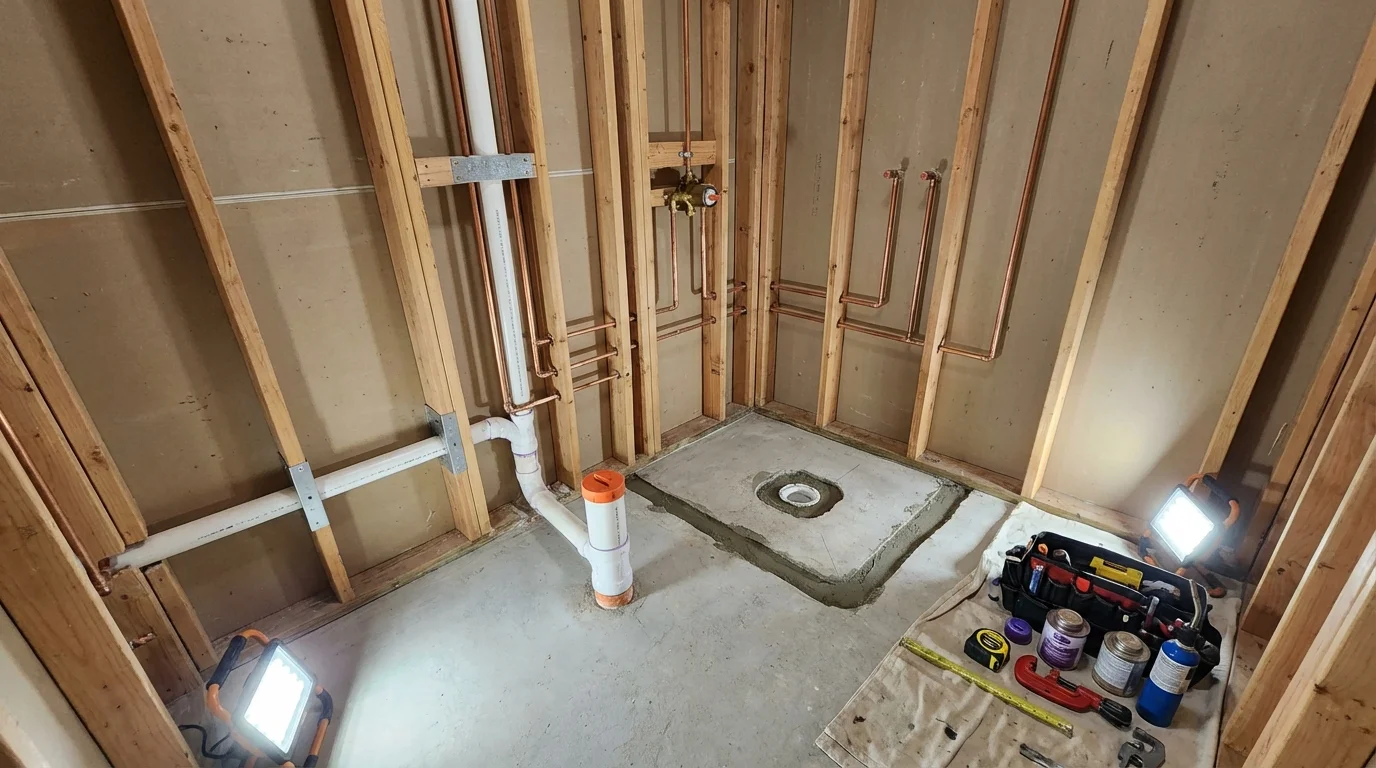 Bathroom rough-in plumbing during remodel by Johns Plumbing LLC in Queen Creek