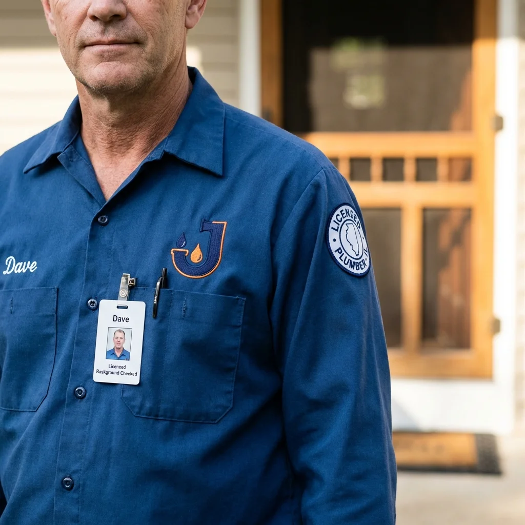 Licensed plumber showing ID badge in Queen Creek, AZ