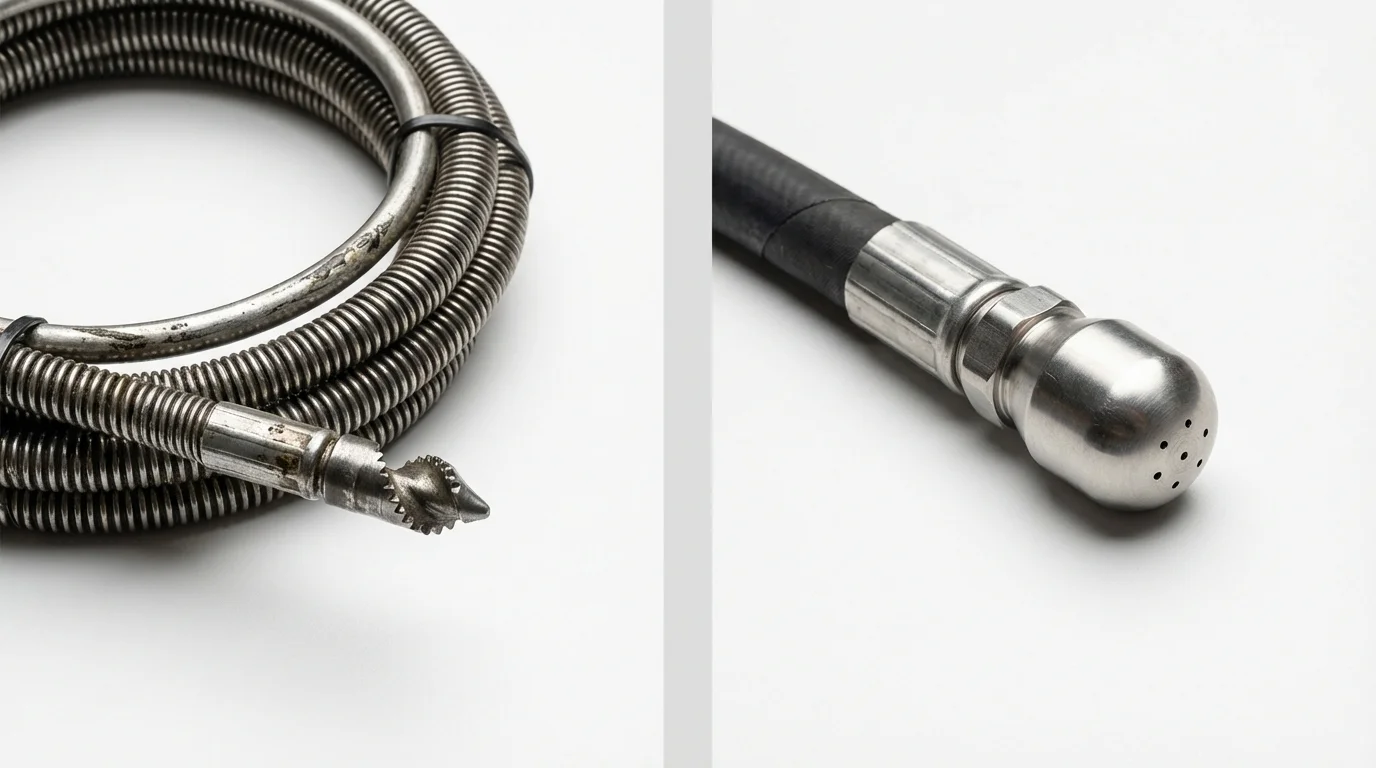 Drain snake cable and hydro jetting nozzle used for drain cleaning in Queen Creek, AZ