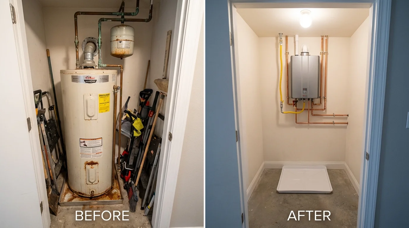 Tank water heater versus wall-mounted tankless unit comparison for Queen Creek, AZ homeowners