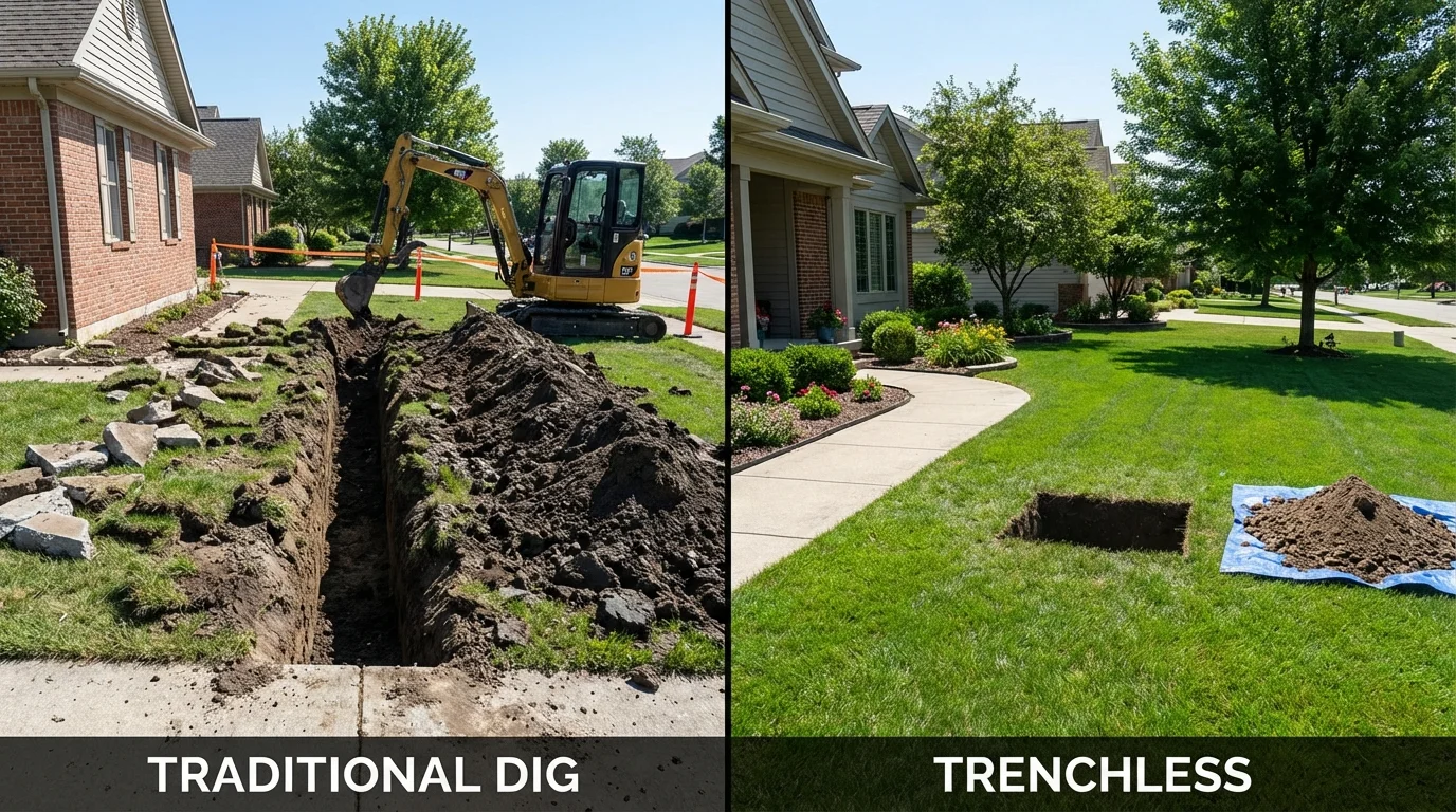Trenchless sewer repair with minimal yard damage versus traditional excavation in Queen Creek, AZ